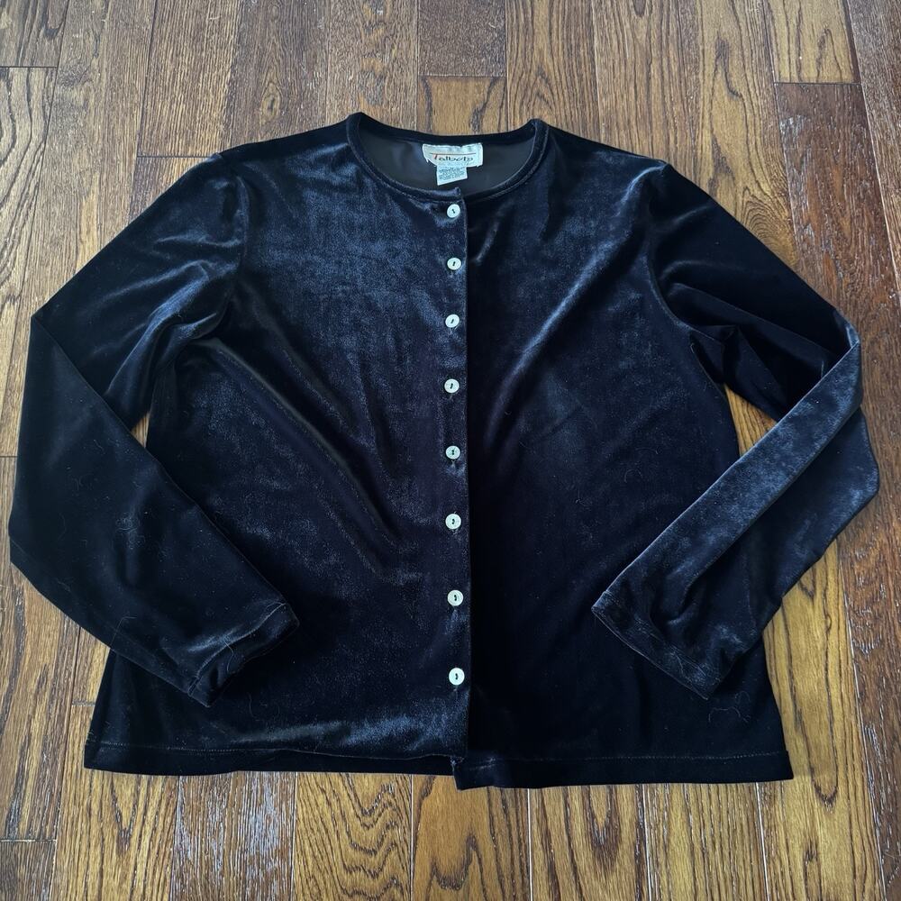 Vintage‎ Talbots Velvet Cardigan Womens Medium Button Up Sweater Black Holiday